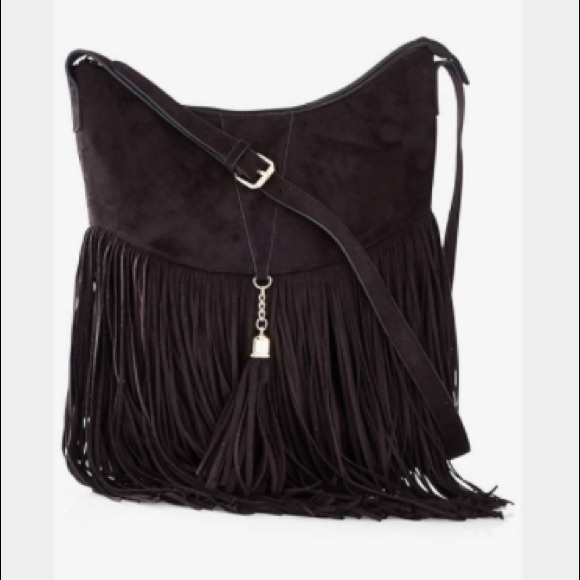 black suede tassel bag
